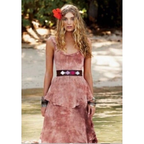Free People Dresses & Skirts - RARE Free People X New Romantics Blush Tie Dye Tiered Ruffle Hem Boho Maxi Dress